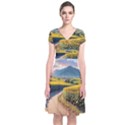 Sunflowers Flowers Nature Short Sleeve Front Wrap Dress View1