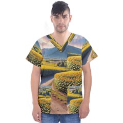 Sunflowers Flowers Nature Men s V-neck Scrub Top