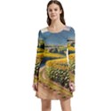 Sunflowers Flowers Nature Long Sleeve Velour Skater Dress View1