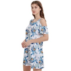 Bluey, Bluey Merch, Bluey Pattern, Bluey Bluey, Bingo, Bluey Design, Bluey Dog Women s Cold Shoulder Round Neck Mini Dress