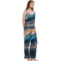 Ocean Sea Waves Spaghetti Top Long Pants Satin Pajamas Set View3