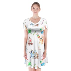 Bluey, Bluey Merch, Bluey Pattern, Bluey Bluey, Bingo, Bluey Design, Bluey Dog Short Sleeve V-neck Flare Dress