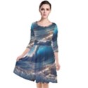 Ocean Sea Waves Quarter Sleeve Waist Band Dress View1