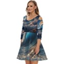 Ocean Sea Waves Shoulder Cut Out Zip Up Dress View2