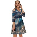 Ocean Sea Waves Shoulder Cut Out Zip Up Dress View3