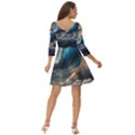Ocean Sea Waves Shoulder Cut Out Zip Up Dress View4