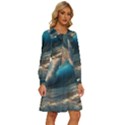Ocean Sea Waves Women s Round Neck Long Sleeve Bow Deco Dress View3
