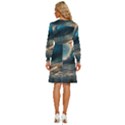 Ocean Sea Waves Women s Round Neck Long Sleeve Bow Deco Dress View4