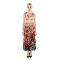 Roses Flower Field Sunset Nature Sleeveless Maxi Dress