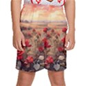 Roses Flower Field Sunset Nature Kids  Basketball Shorts View1