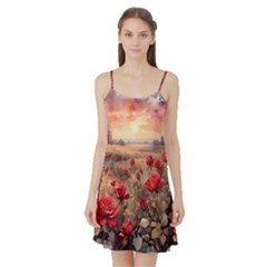 Roses Flower Field Sunset Nature Satin Night Slip