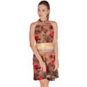 Roses Flower Field Sunset Nature Sleeveless Halter Neck A-Line Dress View3