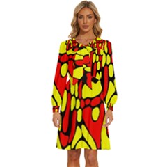 Rby 127 Women s Round Neck Long Sleeve Bow Deco Dress