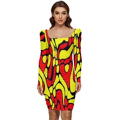 Rby 127 Women Long Sleeve Ruched Stretch Jersey Dress