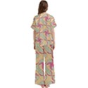 Abstract Pattern Design Scrapbooking Short Sleeve Long Pants Satin Pajamas Set View4