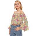 Abstract Pattern Design Scrapbooking Off Shoulder Flutter Bell Sleeve Top View2