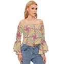 Abstract Pattern Design Scrapbooking Off Shoulder Flutter Bell Sleeve Top View3