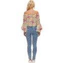 Abstract Pattern Design Scrapbooking Off Shoulder Flutter Bell Sleeve Top View4