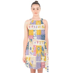 Southwestern Chic Pastel 8 Halter Collar Waist Tie Chiffon Dress