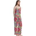 Mid Century Retro Floral 1970s 1960s Pattern 82 Spaghetti Top Long Pants Satin Pajamas Set View3
