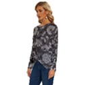 Mid Century Retro Floral 1970s 1960s Pattern 71 Long Sleeve Crew Neck Pullover Top View2