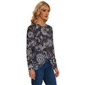 Mid Century Retro Floral 1970s 1960s Pattern 71 Long Sleeve Crew Neck Pullover Top View3