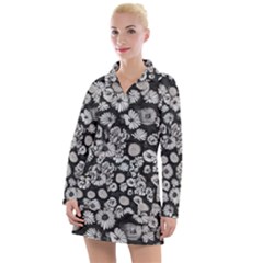Mid Century Retro Floral 1970s 1960s Pattern 86 Women s Long Sleeve Casual Dress