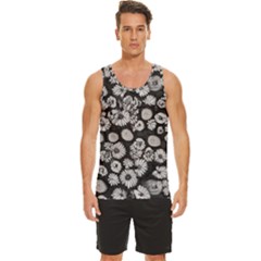 Mid Century Retro Floral 1970s 1960s Pattern 86 Men s Wide Collar Tank Top