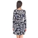 Mid Century Retro Floral 1970s 1960s Pattern 86 Long Sleeve V-neck Flare Dress View2