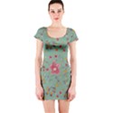 Mid Century Retro Floral 1970s 1960s Pattern 79 Short Sleeve Bodycon Dress View1