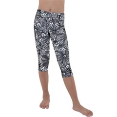 Mid Century Retro Floral 1970s 1960s Pattern 73 Kids  Lightweight Velour Capri Leggings 