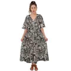 Mid Century Retro Floral 1970s 1960s Pattern 73 Kimono Sleeve Boho Dress