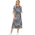 Mid Century Retro Floral 1970s 1960s Pattern 73 Bow Sleeve Chiffon Midi Dress View1