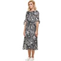 Mid Century Retro Floral 1970s 1960s Pattern 73 Bow Sleeve Chiffon Midi Dress View2