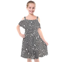 Mid Century Retro Floral 1970s 1960s Pattern 85 Kids  Cut Out Shoulders Chiffon Dress