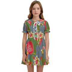 Mid Century Retro Floral 1970s 1960s Pattern 83 Kids  Sweet Collar Dress