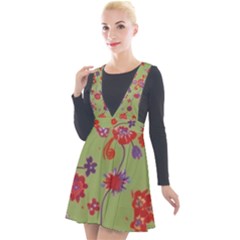 Mid Century Retro Floral 1970s 1960s Pattern 76 Plunge Pinafore Velour Dress