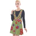Mid Century Retro Floral 1970s 1960s Pattern 76 Plunge Pinafore Velour Dress View1
