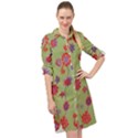 Mid Century Retro Floral 1970s 1960s Pattern 76 Long Sleeve Mini Shirt Dress View1