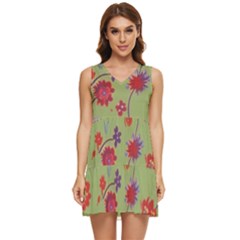 Mid Century Retro Floral 1970s 1960s Pattern 76 Tiered Sleeveless Mini Dress