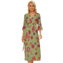 Mid Century Retro Floral 1970s 1960s Pattern 76 Midsummer Wrap Dress