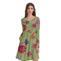Mid Century Retro Floral 1970s 1960s Pattern 76 Long Sleeve Knee Length Skater Dress With Pockets View1