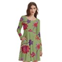Mid Century Retro Floral 1970s 1960s Pattern 76 Long Sleeve Knee Length Skater Dress With Pockets View2