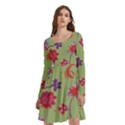 Mid Century Retro Floral 1970s 1960s Pattern 76 Long Sleeve Knee Length Skater Dress With Pockets View3