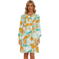 Design Pattern Seamless Tropical Women s Round Neck Long Sleeve Bow Deco Dress