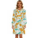 Design Pattern Seamless Tropical Women s Round Neck Long Sleeve Bow Deco Dress View1