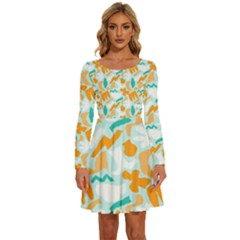 Design Pattern Seamless Tropical Long Sleeve Wide Neck Velvet Dress