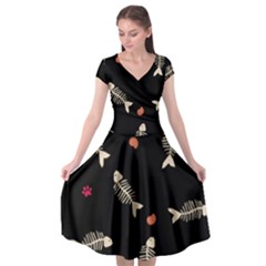 Pattern Design Seamless Fishbone Cap Sleeve Wrap Front Dress