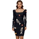 Pattern Design Seamless Fishbone Women Long Sleeve Ruched Stretch Jersey Dress View1