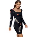 Pattern Design Seamless Fishbone Women Long Sleeve Ruched Stretch Jersey Dress View2